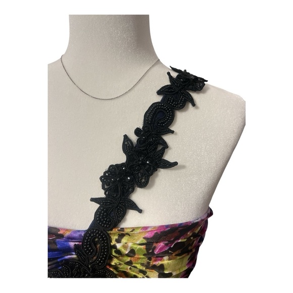 Nightway Y2K 2000s Abstract One Shoulder Colorful Floor Length Formal Gown Prom - Picture 3 of 8